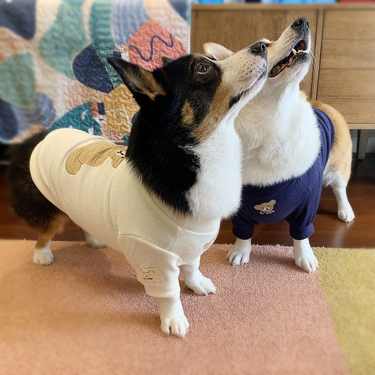 KFX-8408893 Cozy Cotton Knitted Pet Sweater for Dogs in White and Navy Blue, Sizes SM to 3XL