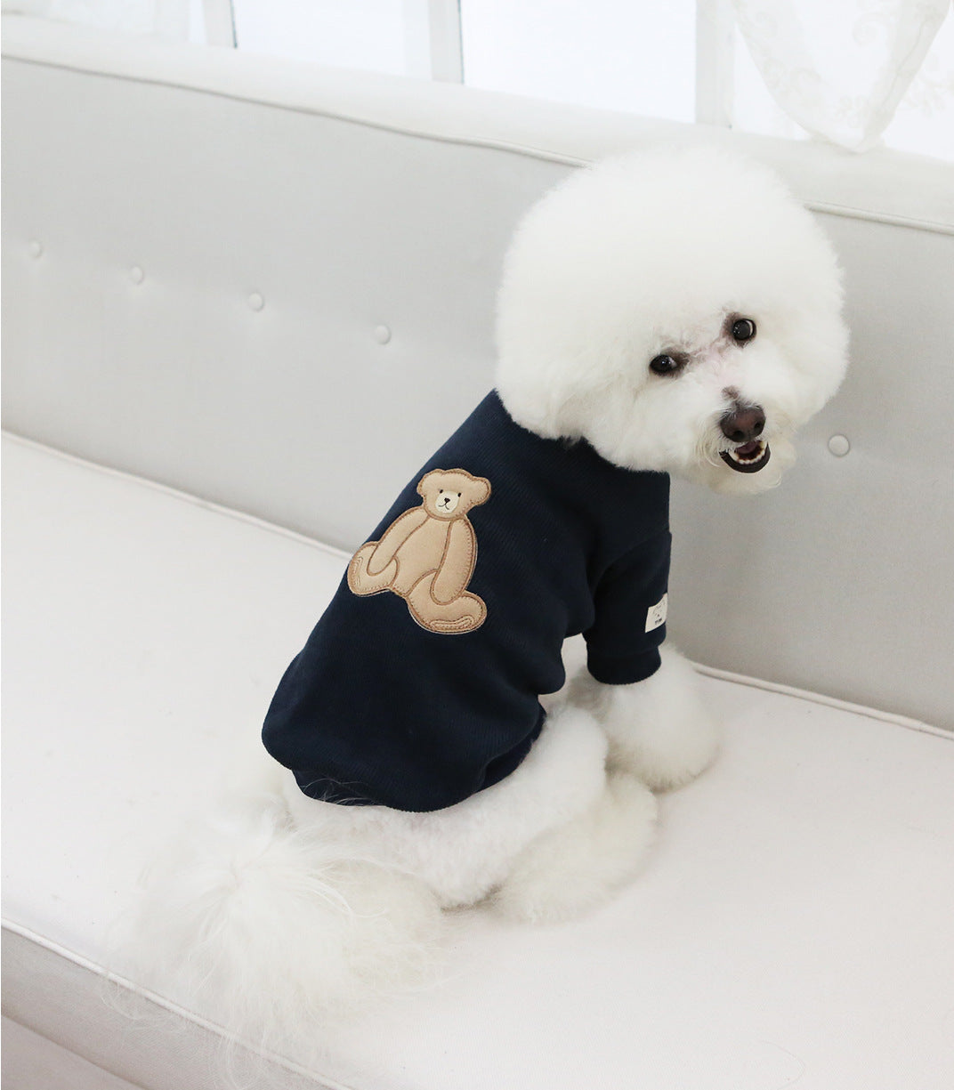 KFX-8408893 Cozy Cotton Knitted Pet Sweater for Dogs in White and Navy Blue, Sizes SM to 3XL