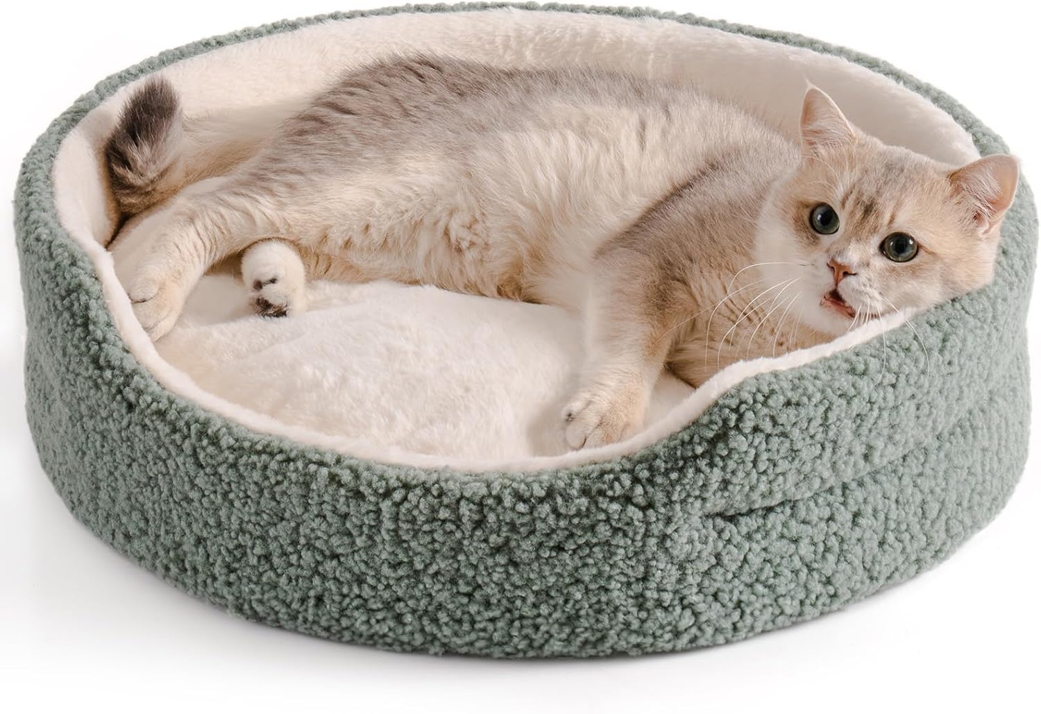 KFX-8409533 Orthopedic Round Pet Bed for Cats & Small Dogs - 23-Inch Plush Bed with Non-Slip Bottom, Sage Green