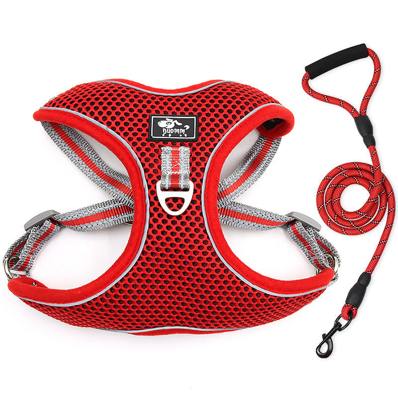 KFX-8410173 Reflective Breathable Chest Strap for Large Dogs with Traction Rope - Black, Red, Sky Blue Options Available