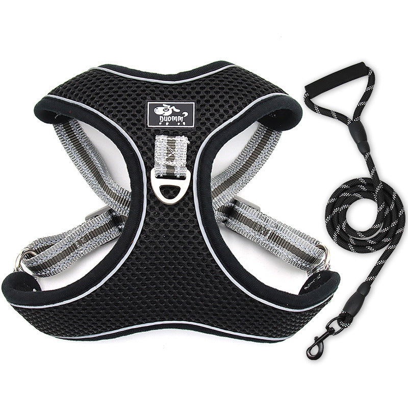 KFX-8410173 Reflective Breathable Chest Strap for Large Dogs with Traction Rope - Black, Red, Sky Blue Options Available