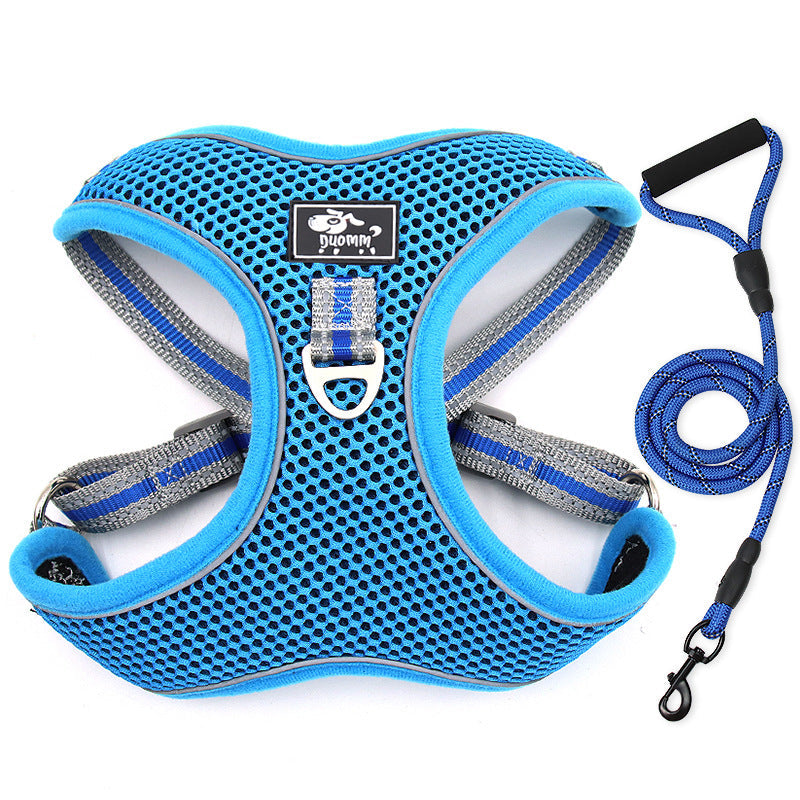 KFX-8410173 Reflective Breathable Chest Strap for Large Dogs with Traction Rope - Black, Red, Sky Blue Options Available