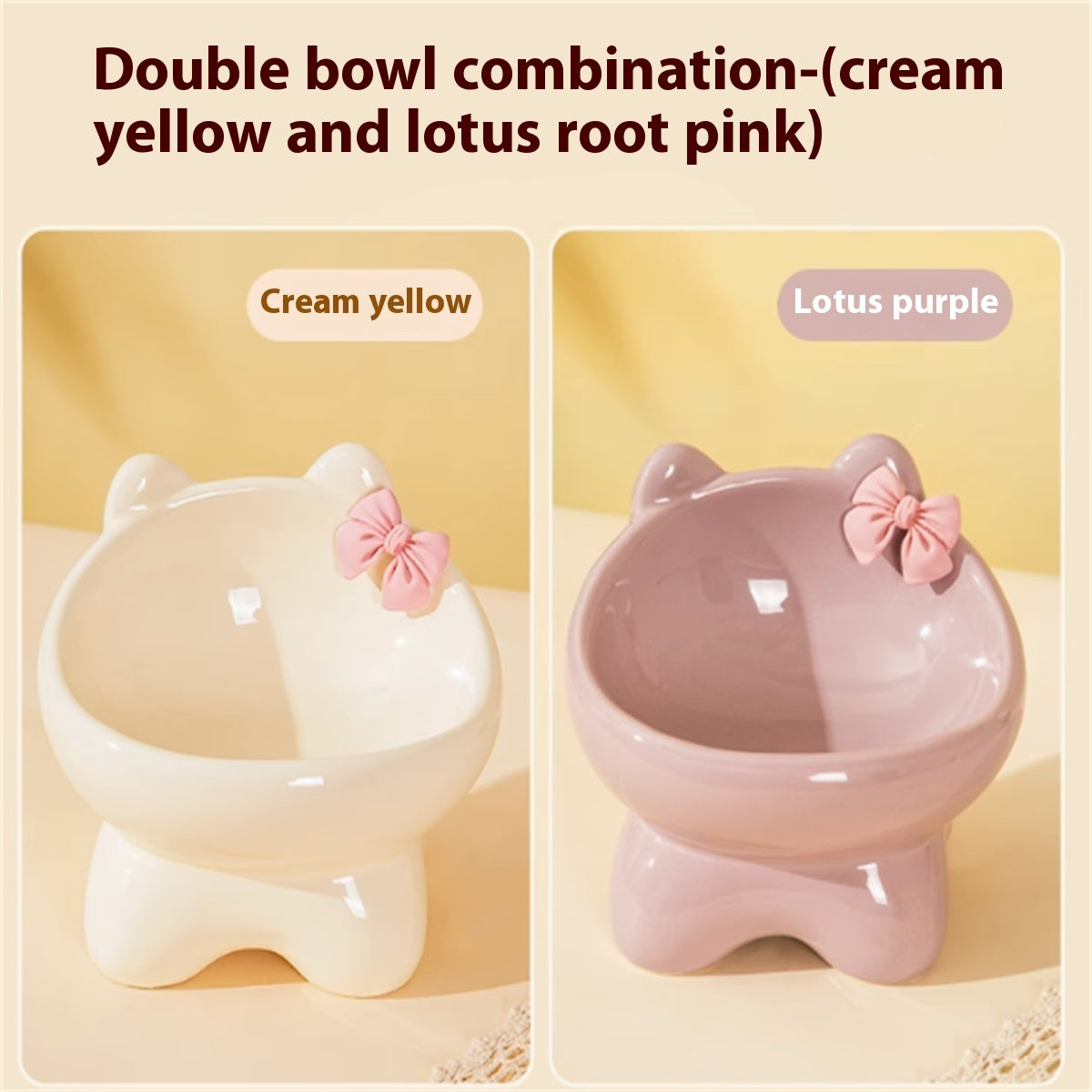 KFX-8411069 Ceramic Anti-Tip Pet Bowl for Cats with Cervical Vertebrae Support - 15.5 x 14.5 cm