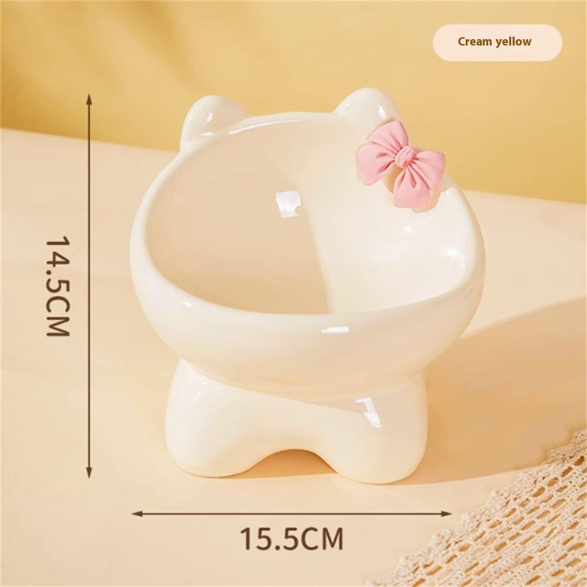 KFX-8411069 Ceramic Anti-Tip Pet Bowl for Cats with Cervical Vertebrae Support - 15.5 x 14.5 cm
