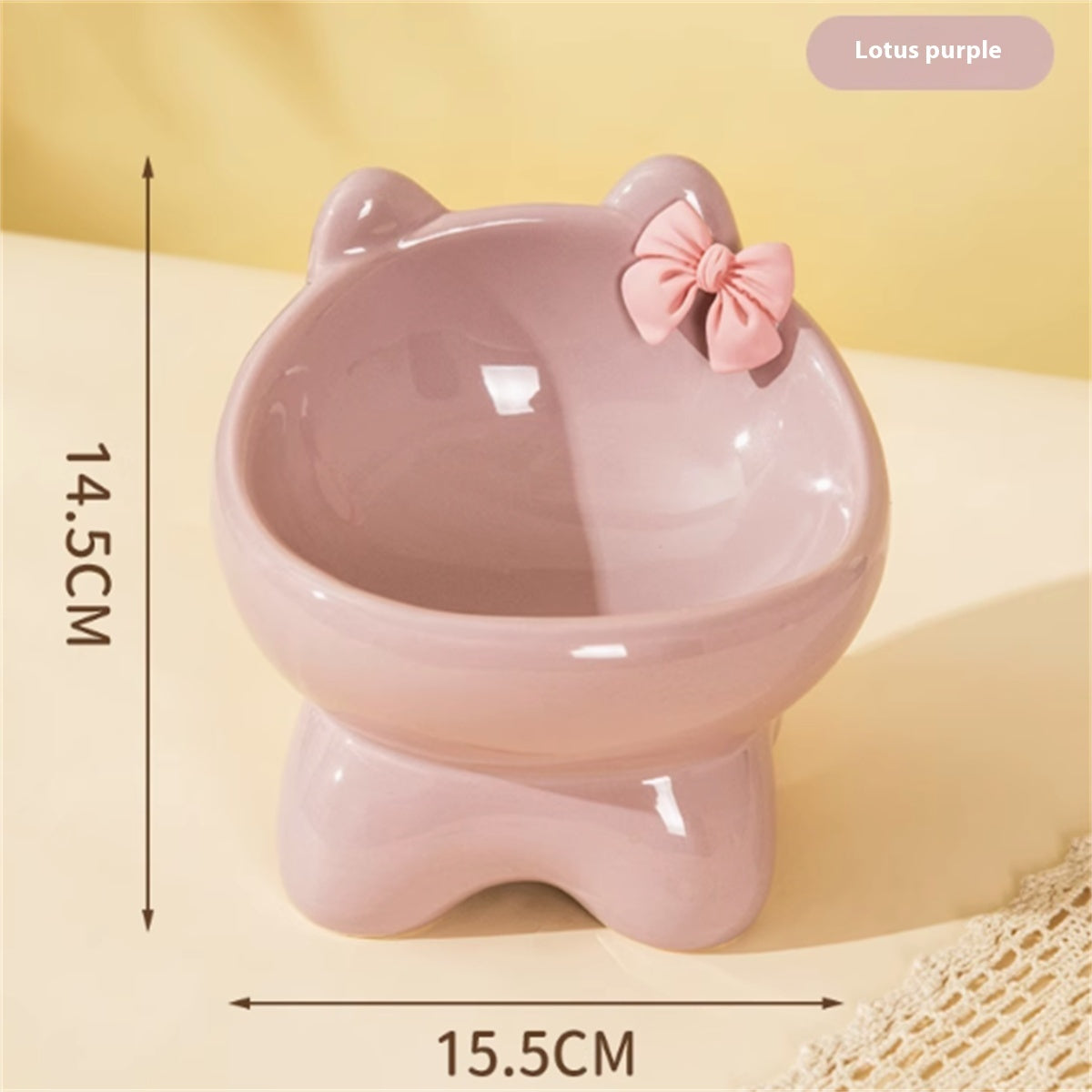 KFX-8411069 Ceramic Anti-Tip Pet Bowl for Cats with Cervical Vertebrae Support - 15.5 x 14.5 cm