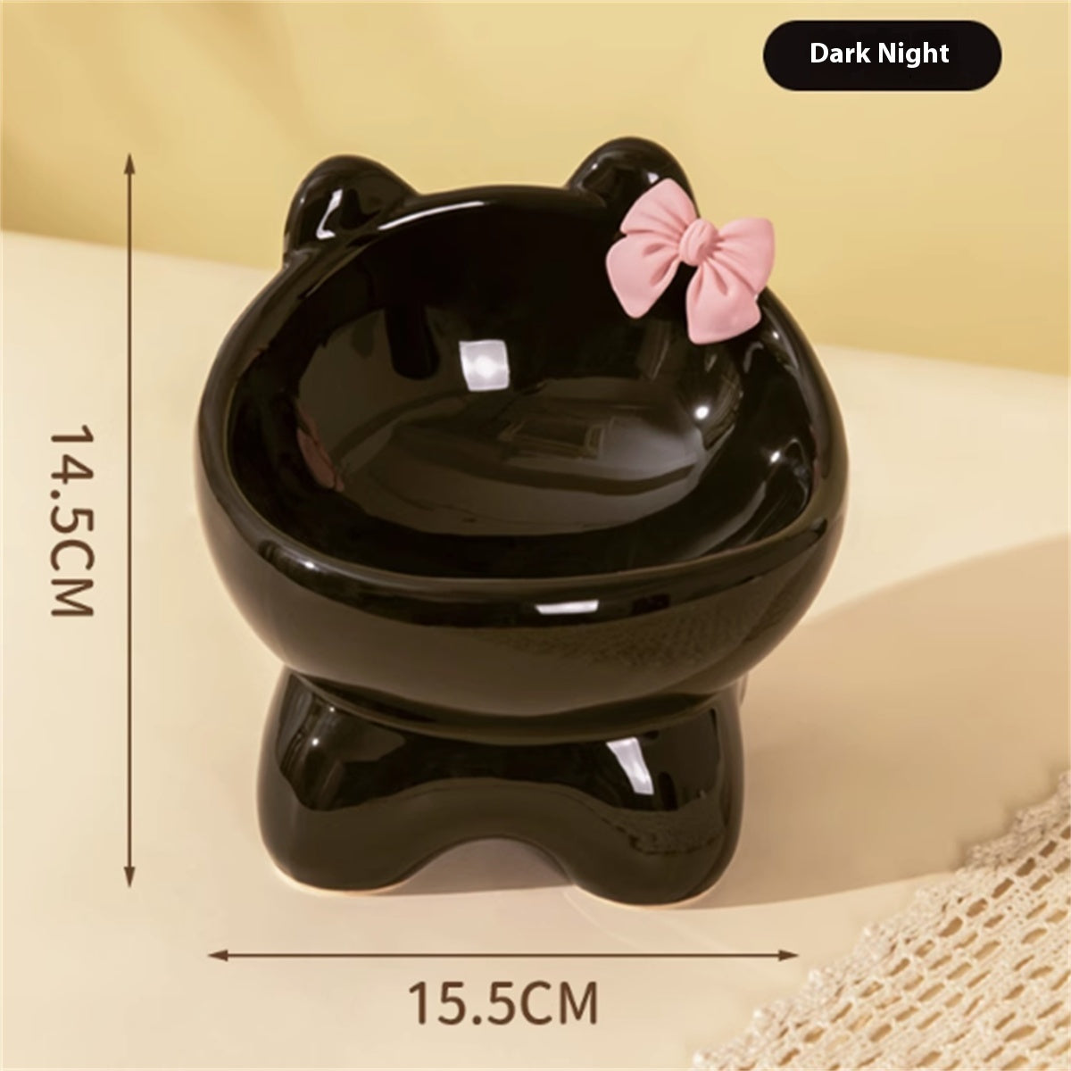 KFX-8411069 Ceramic Anti-Tip Pet Bowl for Cats with Cervical Vertebrae Support - 15.5 x 14.5 cm
