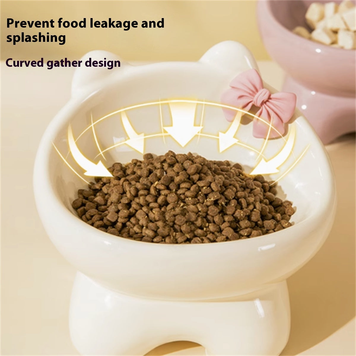 KFX-8411069 Ceramic Anti-Tip Pet Bowl for Cats with Cervical Vertebrae Support - 15.5 x 14.5 cm