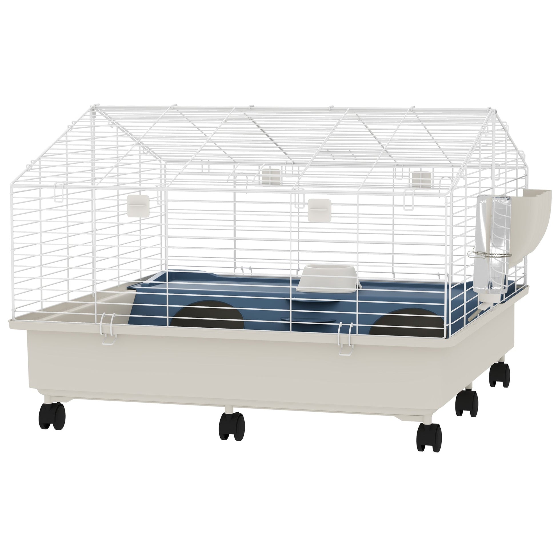 KFX-8414525 Two-Layer Rolling Small Animal Cage with Hideaway, Feeding Bowl, Hay Feeder, Water Bottle - Ideal for Rabbits, Guinea Pigs, Hedgehogs