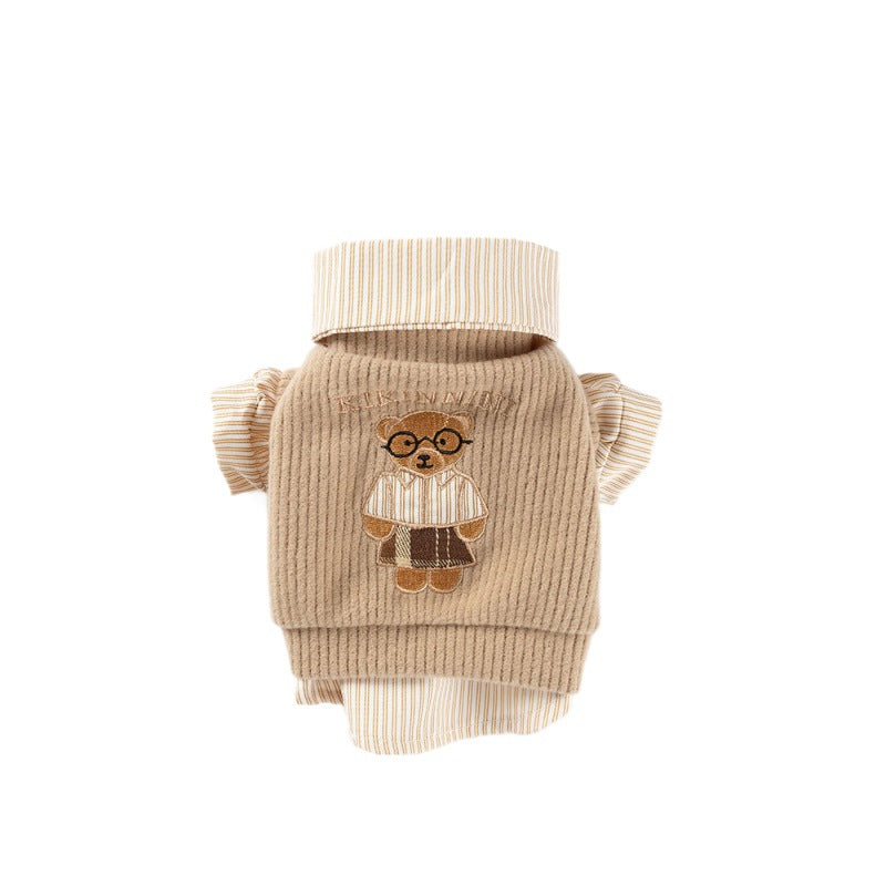 KFX-8415421 Preppy Layered Sweater for Small Dogs and Cats with Striped Shirt Collar
