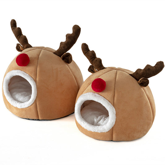 KFX-8415677 Cozy Christmas Reindeer Kennel Pet Tent in Soft Plush and Arctic Fleece