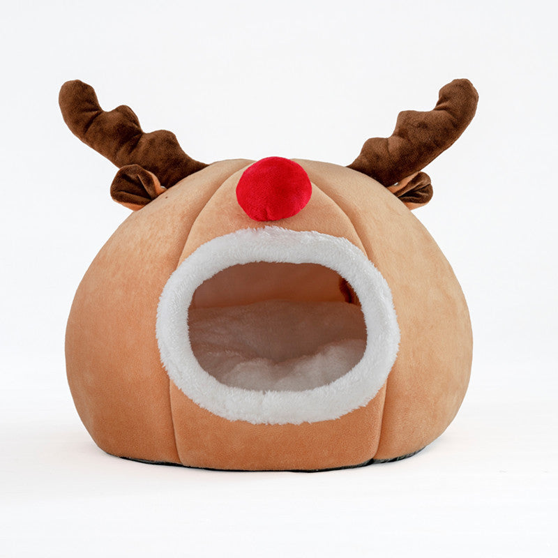 KFX-8415677 Cozy Christmas Reindeer Kennel Pet Tent in Soft Plush and Arctic Fleece
