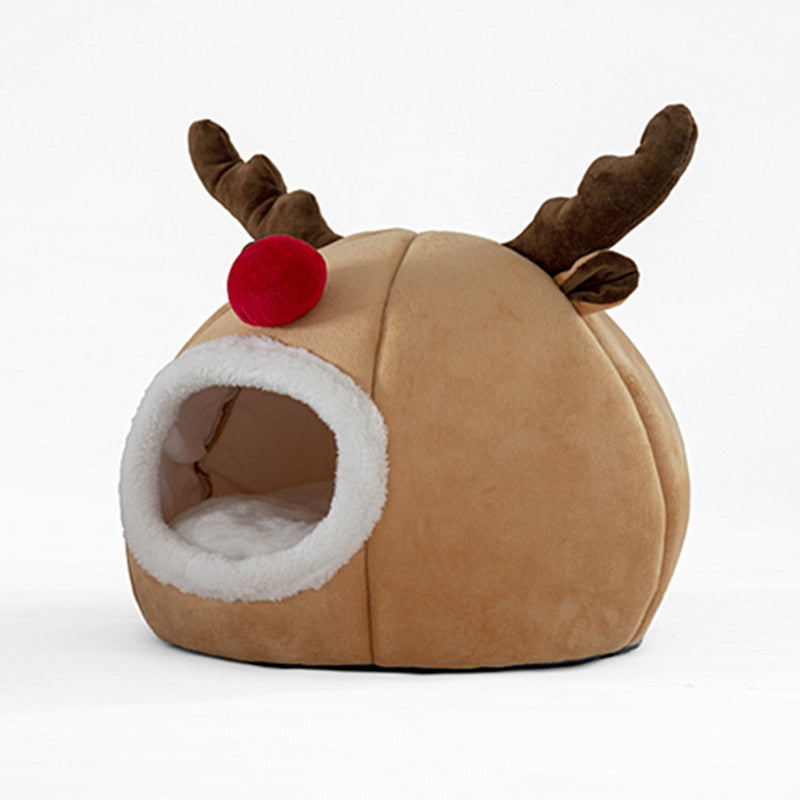 KFX-8415677 Cozy Christmas Reindeer Kennel Pet Tent in Soft Plush and Arctic Fleece