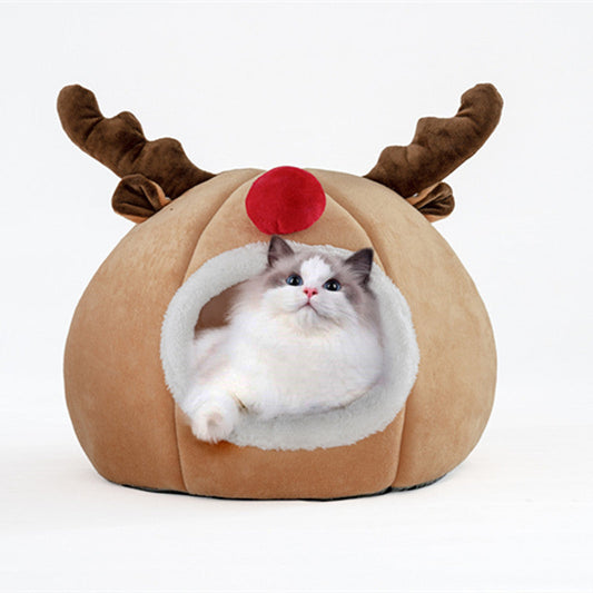 KFX-8415677 Cozy Christmas Reindeer Kennel Pet Tent in Soft Plush and Arctic Fleece
