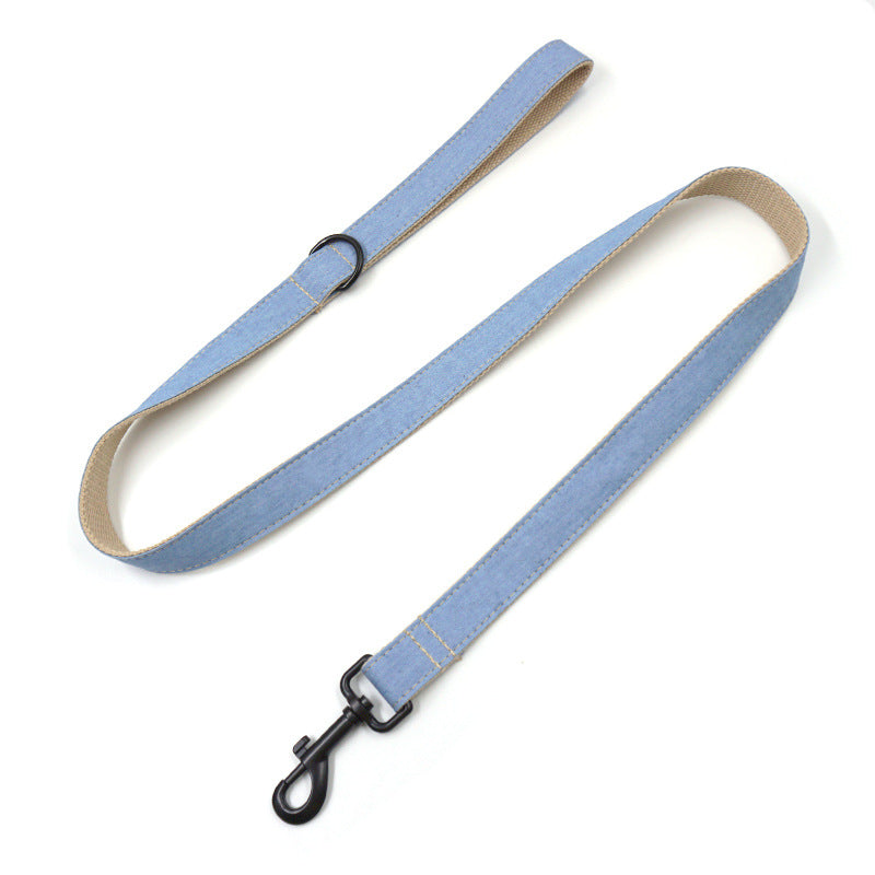 KFX-8416445 Denim Pet Collar and Leash Set with Bowknot - Light Denim Color Options Available