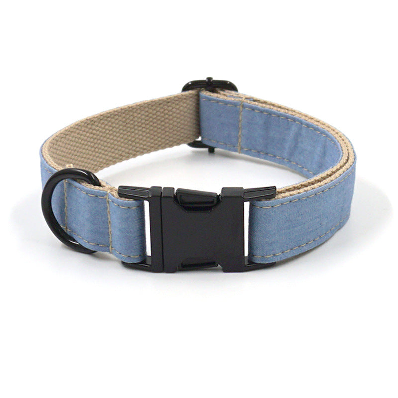 KFX-8416445 Denim Pet Collar and Leash Set with Bowknot - Light Denim Color Options Available