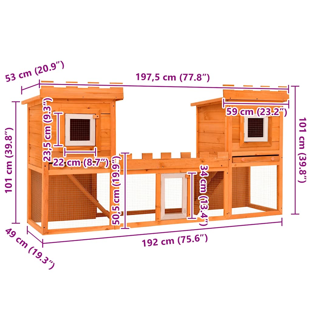 KFX-8418237 Two-Level Large Rabbit Hutch with Pine Wood Frame and Wire Mesh for Small Animals