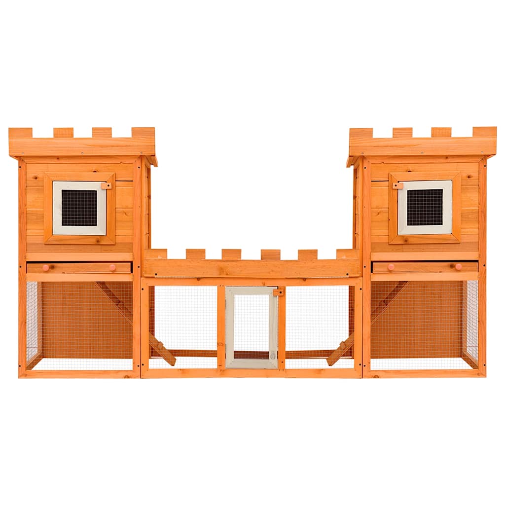 KFX-8418237 Two-Level Large Rabbit Hutch with Pine Wood Frame and Wire Mesh for Small Animals