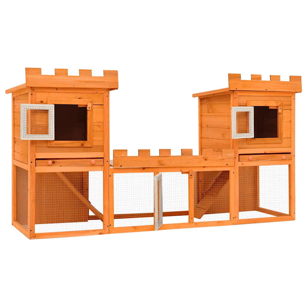 KFX-8418237 Two-Level Large Rabbit Hutch with Pine Wood Frame and Wire Mesh for Small Animals