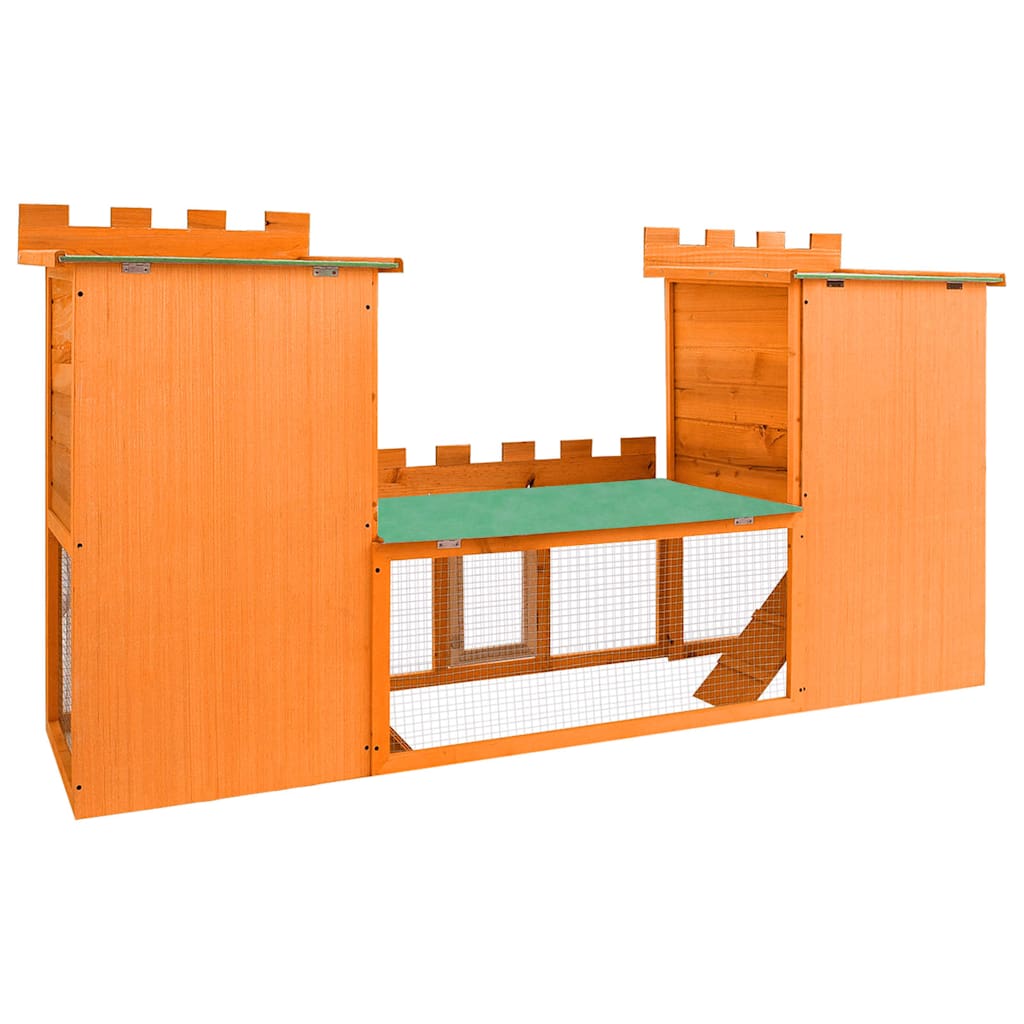 KFX-8418237 Two-Level Large Rabbit Hutch with Pine Wood Frame and Wire Mesh for Small Animals