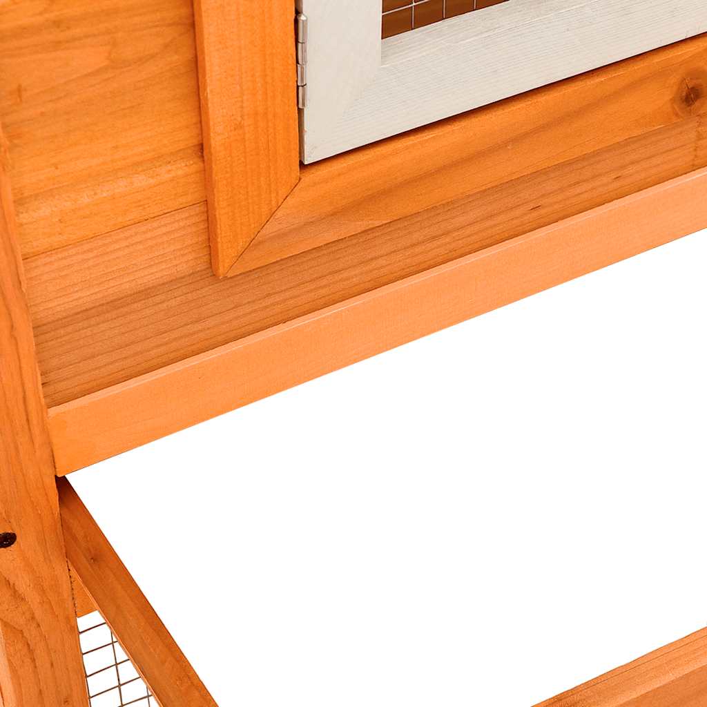 KFX-8418237 Two-Level Large Rabbit Hutch with Pine Wood Frame and Wire Mesh for Small Animals
