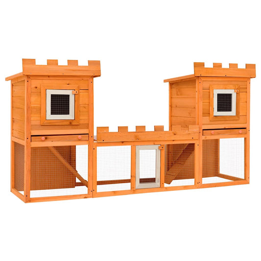 KFX-8418237 Two-Level Large Rabbit Hutch with Pine Wood Frame and Wire Mesh for Small Animals