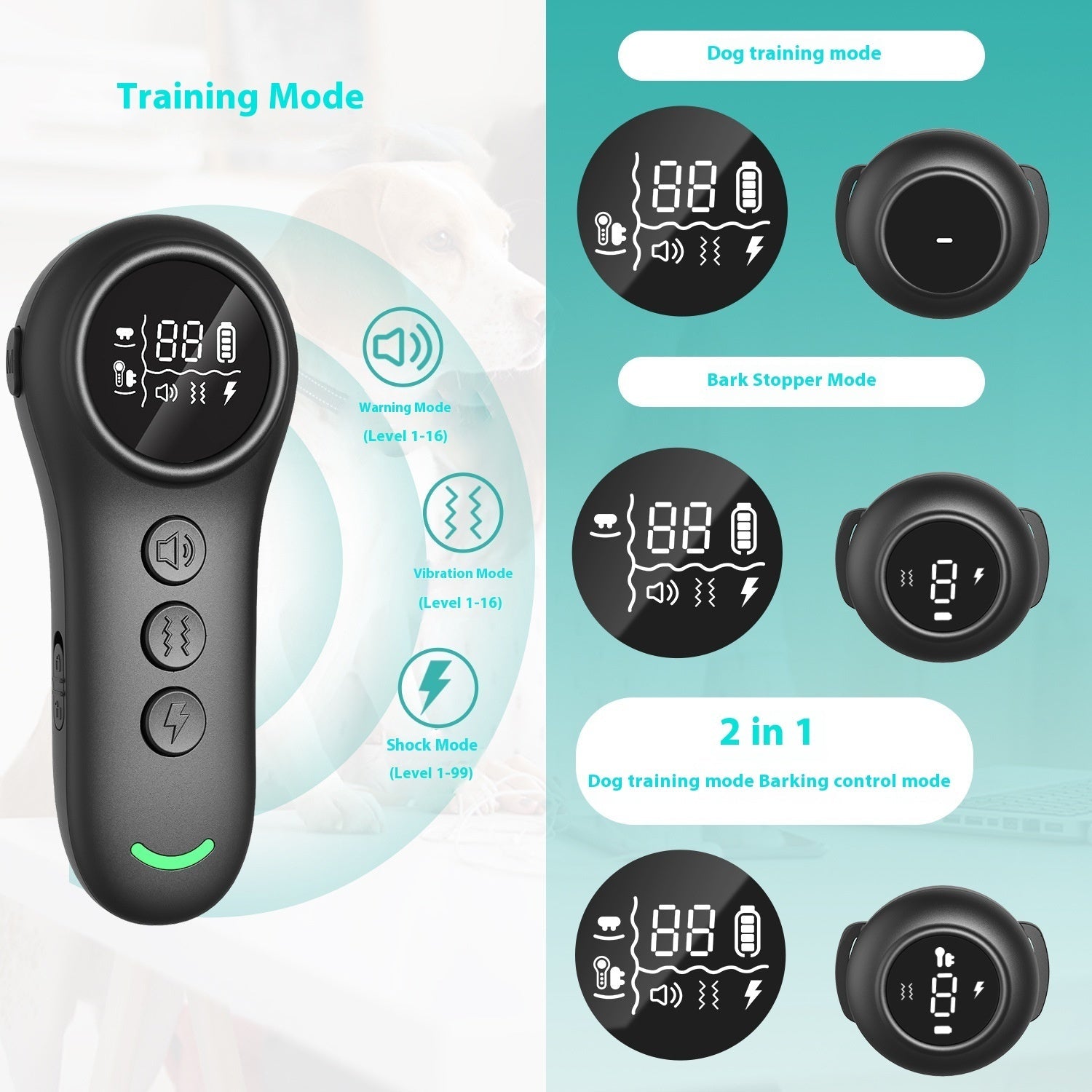 KFX-8419901 3-in-1 Dog Trainer and Bark Control Device with Multiple Training Modes