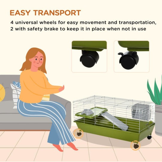 KFX-8420285 Rolling Small Animal Cage for Rabbits, Guinea Pigs & Chinchillas with Wheels and Accessories