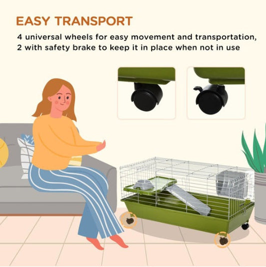 KFX-8420285 Rolling Small Animal Cage for Rabbits, Guinea Pigs & Chinchillas with Wheels and Accessories