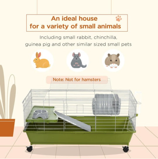 KFX-8420285 Rolling Small Animal Cage for Rabbits, Guinea Pigs & Chinchillas with Wheels and Accessories