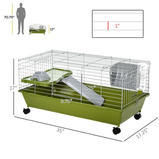 KFX-8420285 Rolling Small Animal Cage for Rabbits, Guinea Pigs & Chinchillas with Wheels and Accessories