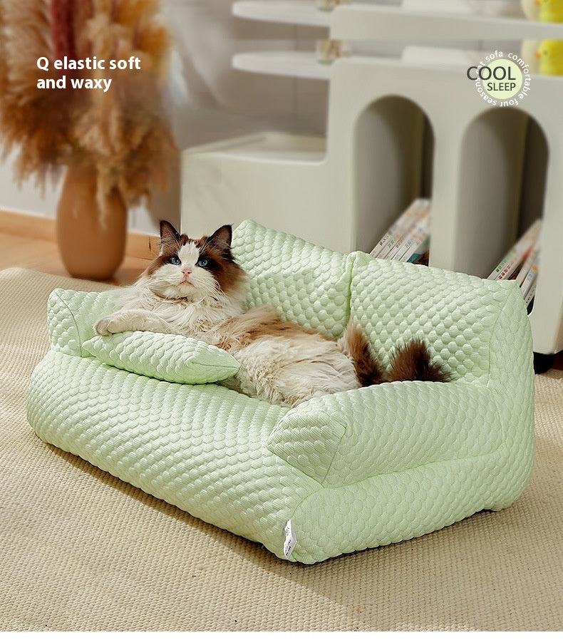 KFX-8420669 Universal Removable Waterproof Pet Sofa in Ice Blue, Cherry Blossom, Cream Yellow, Taro Purple, Mint Green, Breathable Ice Silk
