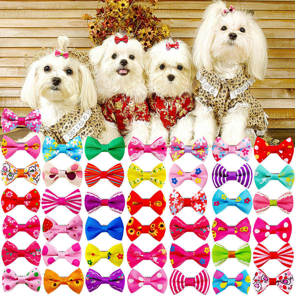 KFX-8421437 Pet Bow Head Flower Clips for Dogs and Cats - 50 Pack, 2.5cm x 4cm, Lightweight Cloth Ornaments