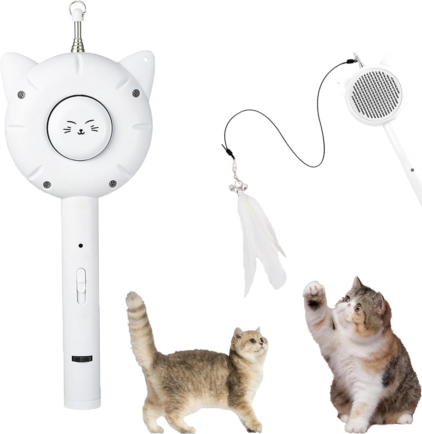 KFX-8423869 5-in-1 Interactive Cat Brush Toy with Retractable Teaser Wand and Light-Up Features