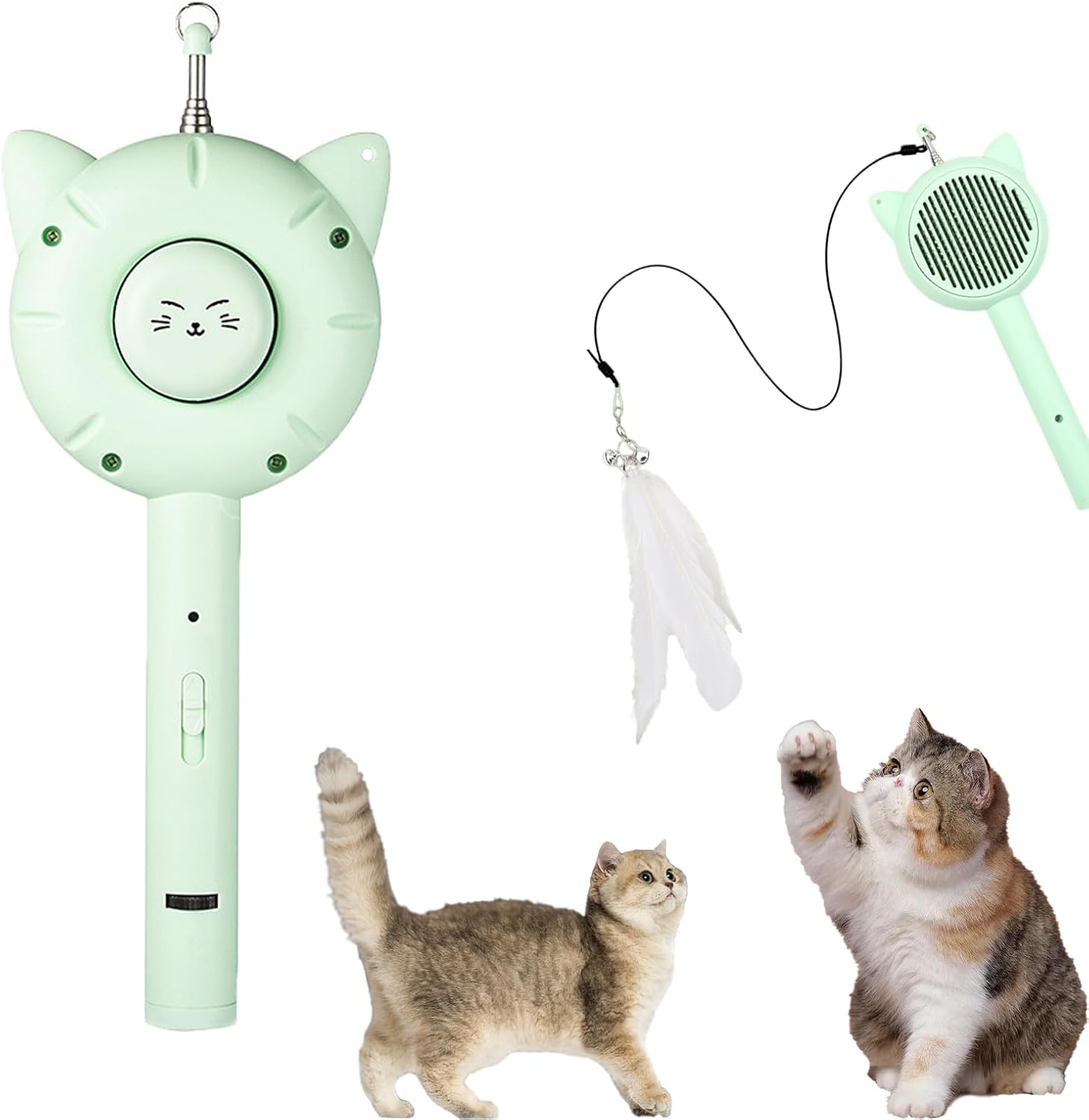 KFX-8423869 5-in-1 Interactive Cat Brush Toy with Retractable Teaser Wand and Light-Up Features