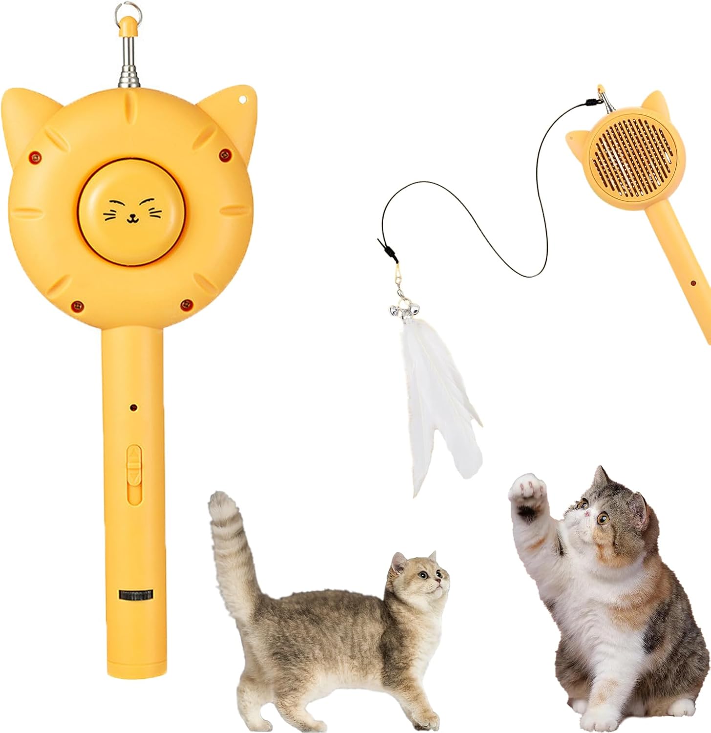 KFX-8423869 5-in-1 Interactive Cat Brush Toy with Retractable Teaser Wand and Light-Up Features