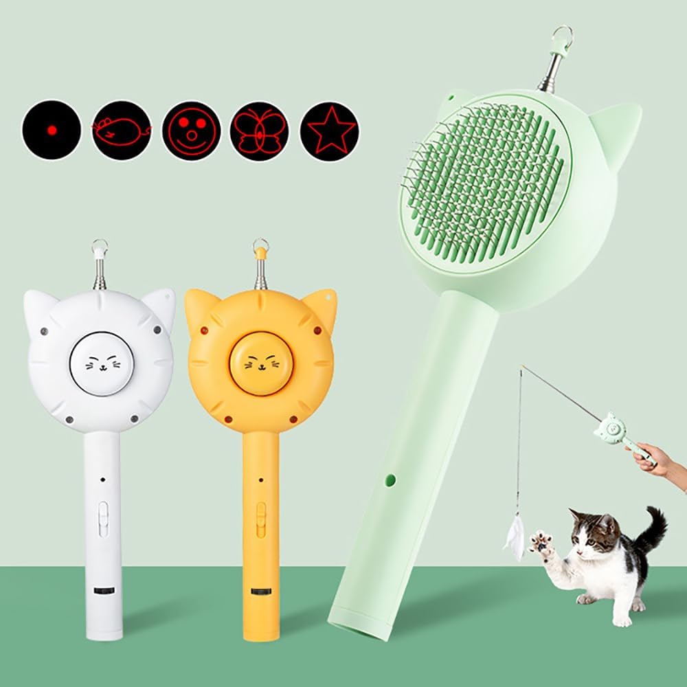 KFX-8423869 5-in-1 Interactive Cat Brush Toy with Retractable Teaser Wand and Light-Up Features