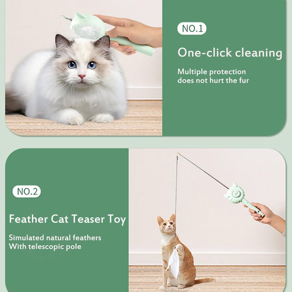 KFX-8423869 5-in-1 Interactive Cat Brush Toy with Retractable Teaser Wand and Light-Up Features