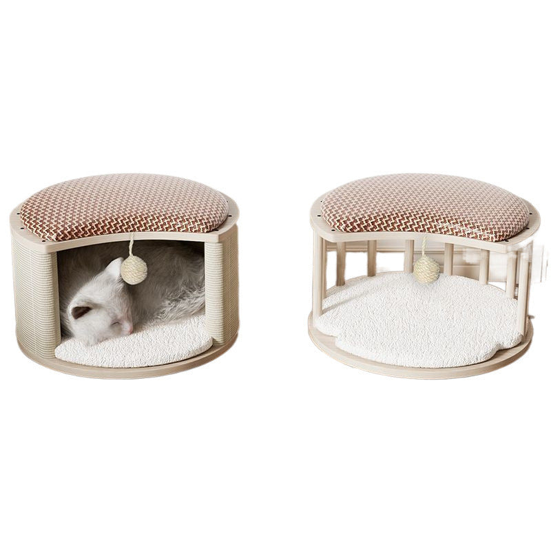KFX-8426429 Solid Wood Summer Cat Nest - Four Seasons Universal Design with Plush Cushion Options