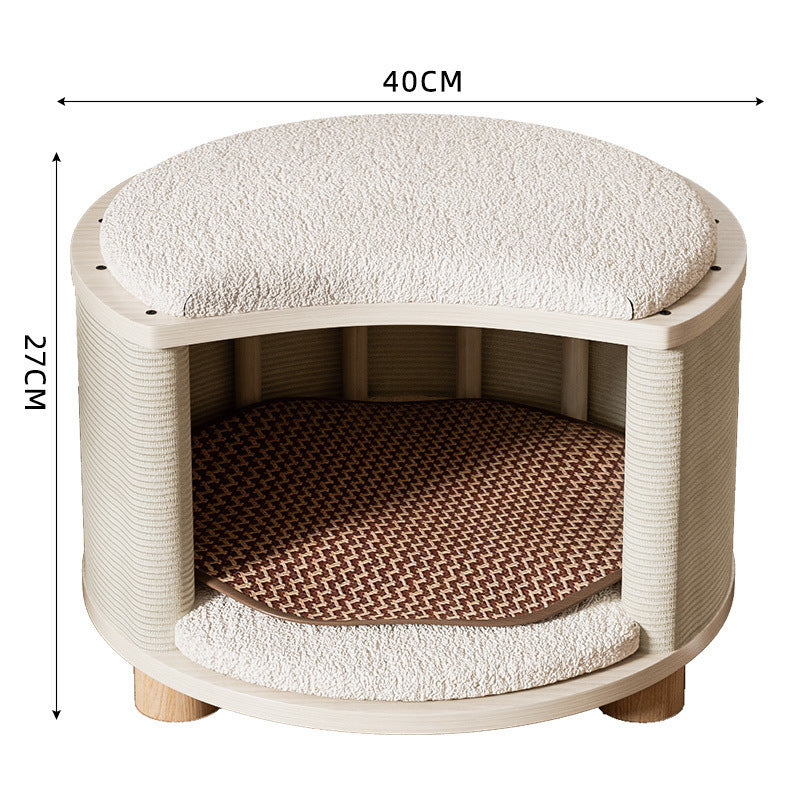 KFX-8426429 Solid Wood Summer Cat Nest - Four Seasons Universal Design with Plush Cushion Options