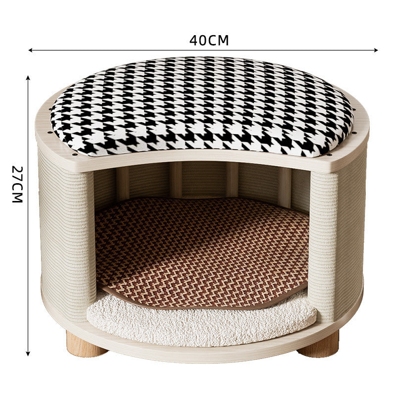 KFX-8426429 Solid Wood Summer Cat Nest - Four Seasons Universal Design with Plush Cushion Options