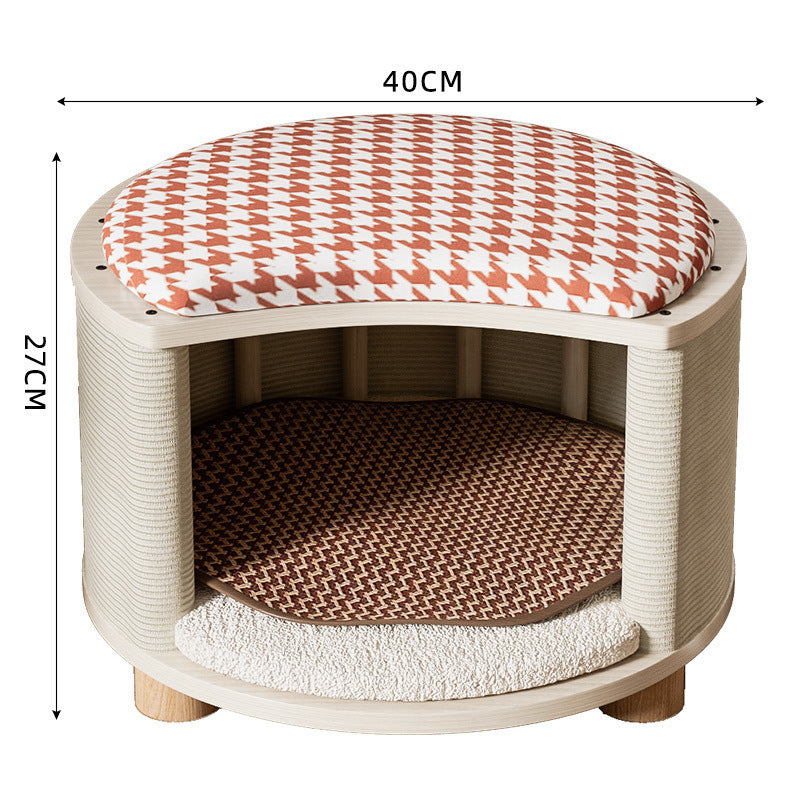 KFX-8426429 Solid Wood Summer Cat Nest - Four Seasons Universal Design with Plush Cushion Options