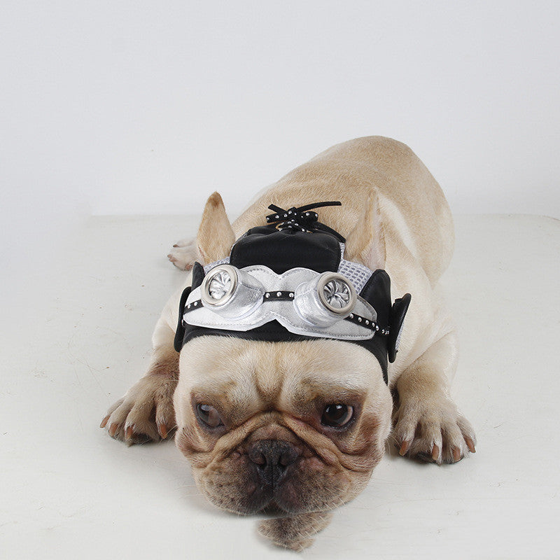 KFX-8426557 Black Silver Pilot Hat for Pets - Adjustable Size for Cats and Dogs