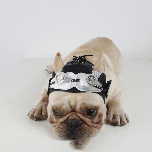 KFX-8426557 Black Silver Pilot Hat for Pets - Adjustable Size for Cats and Dogs