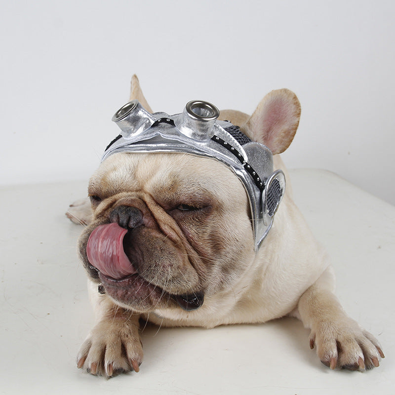 KFX-8426557 Black Silver Pilot Hat for Pets - Adjustable Size for Cats and Dogs