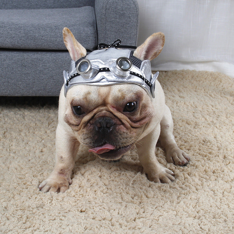 KFX-8426557 Black Silver Pilot Hat for Pets - Adjustable Size for Cats and Dogs