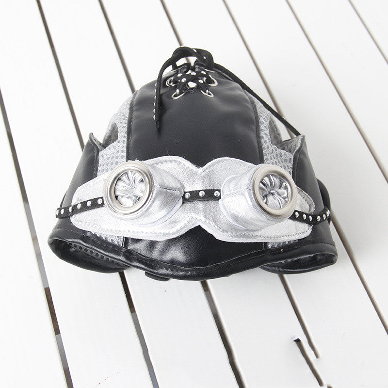 KFX-8426557 Black Silver Pilot Hat for Pets - Adjustable Size for Cats and Dogs