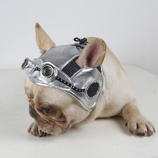 KFX-8426557 Black Silver Pilot Hat for Pets - Adjustable Size for Cats and Dogs