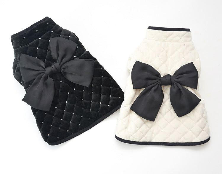 KFX-8426813 Cozy Cotton Pet Coat with Sequin Embroidered Big Bow - Available in Multiple Sizes