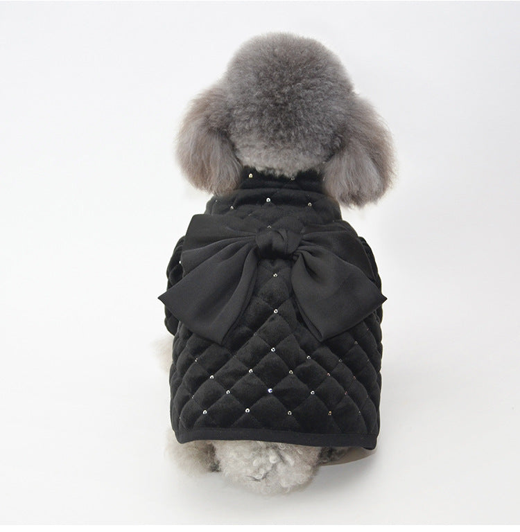 KFX-8426813 Cozy Cotton Pet Coat with Sequin Embroidered Big Bow - Available in Multiple Sizes