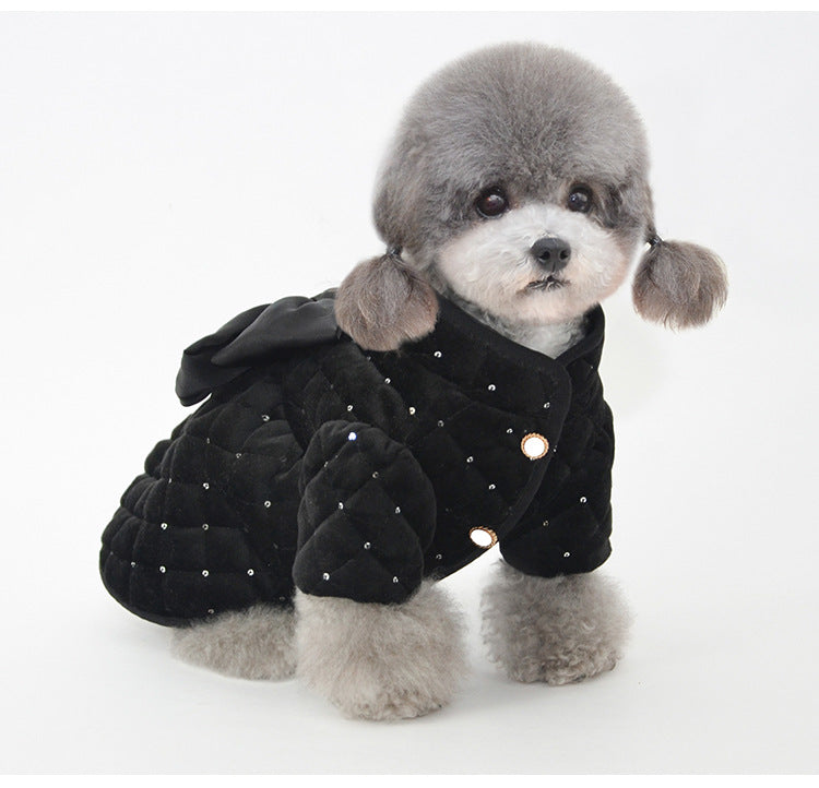 KFX-8426813 Cozy Cotton Pet Coat with Sequin Embroidered Big Bow - Available in Multiple Sizes